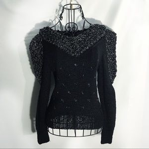 BLACK SILVER VINTAGE PUFF SHOULDER SWEATER SMALL